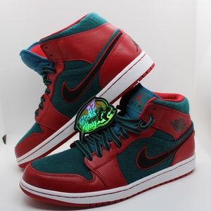 Men's Retro Jordan 1 Mid Christmas Gym Red Black Dark Sea 633206-608 Size 10.5